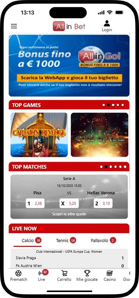 Registrazione All in Bet